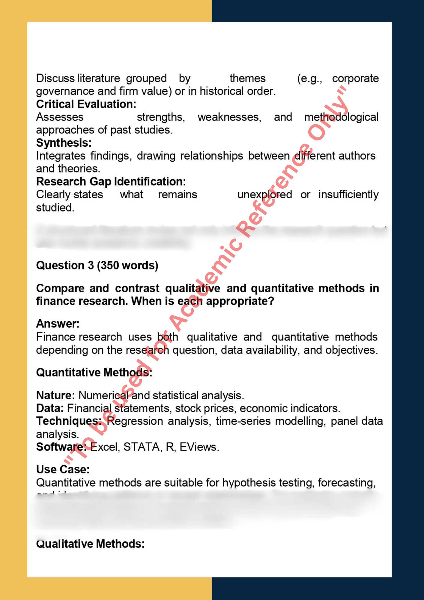 Sample Solution for - FINC7000– Finance Research Project 3